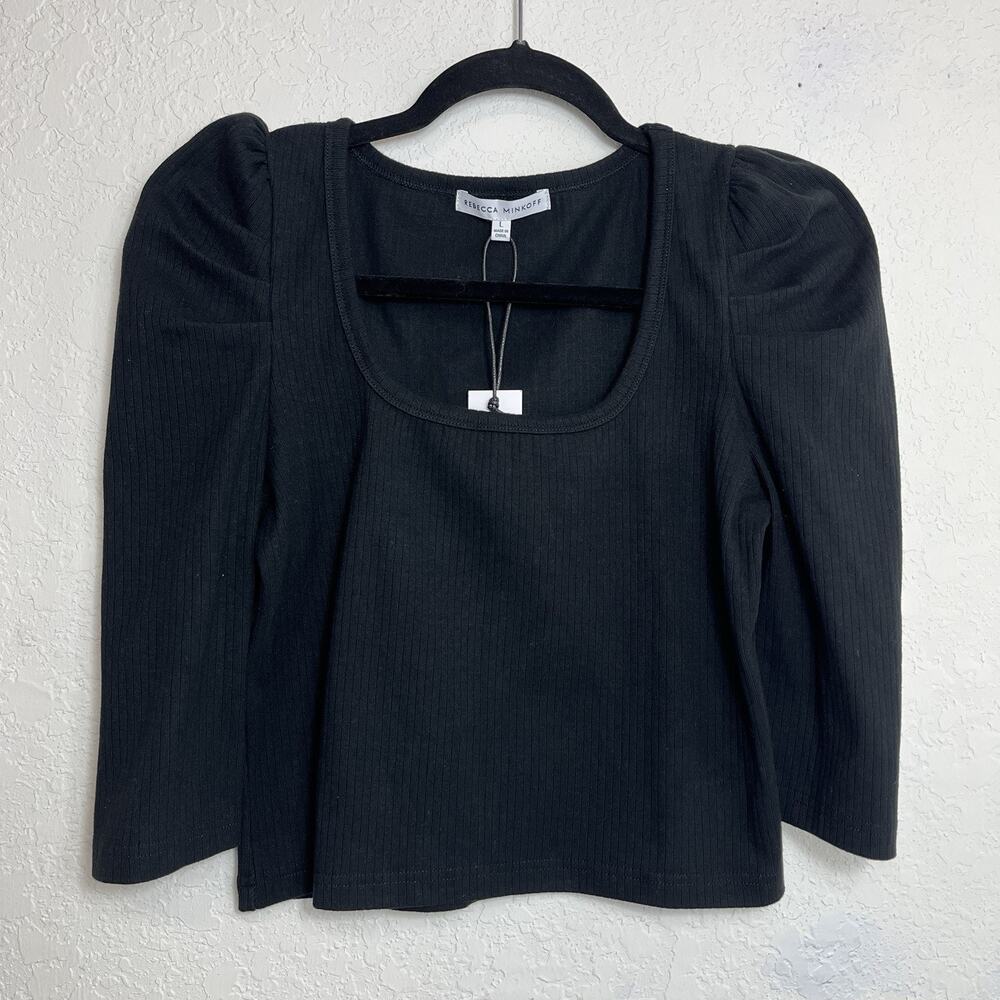 Rebecca Minkoff Dorthy Top in black Style# S2244714, Size L, NWT, Ribbed knit